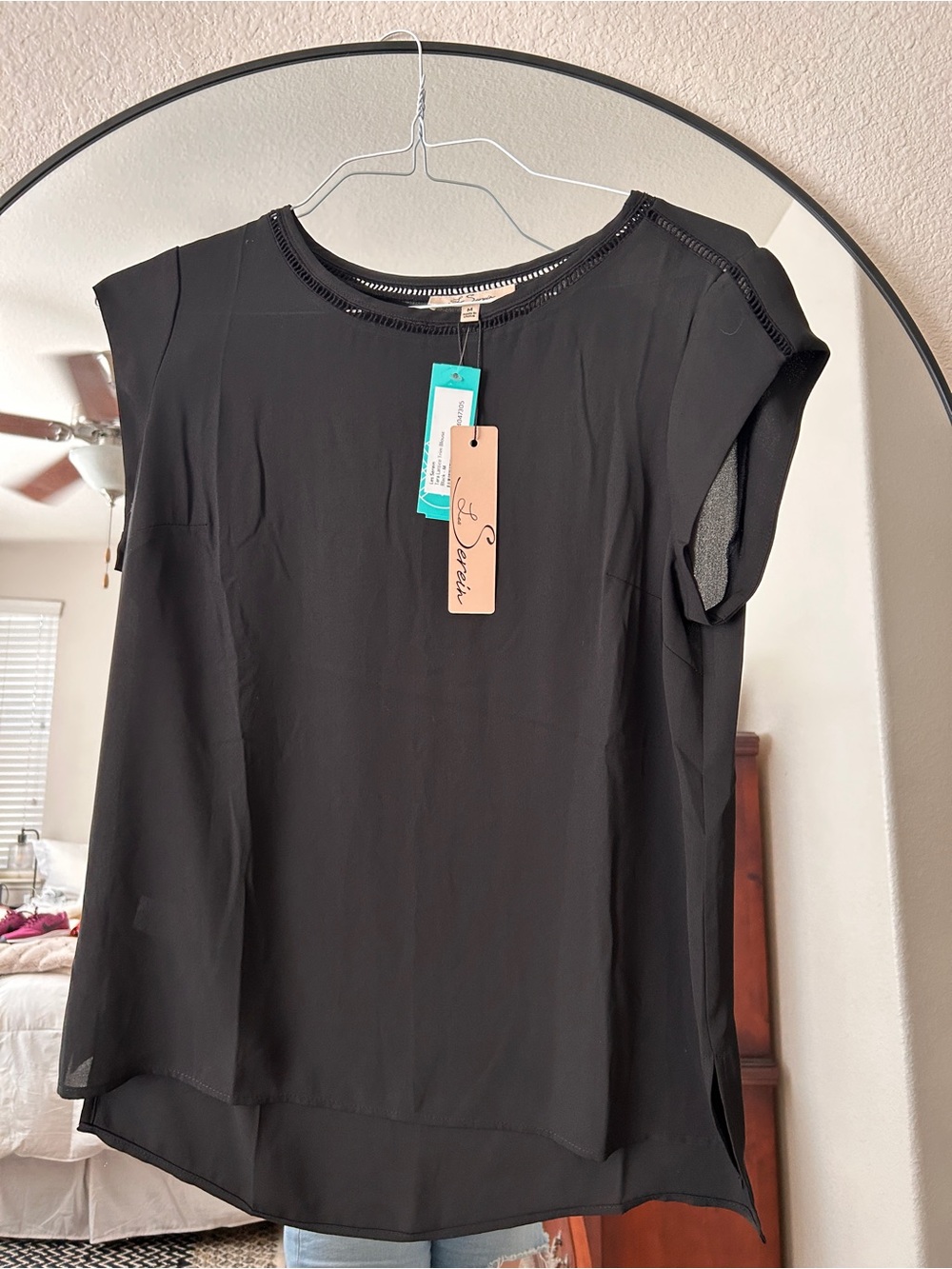 Black Cap Sleeve Blouse with Subtle Scoop Neck